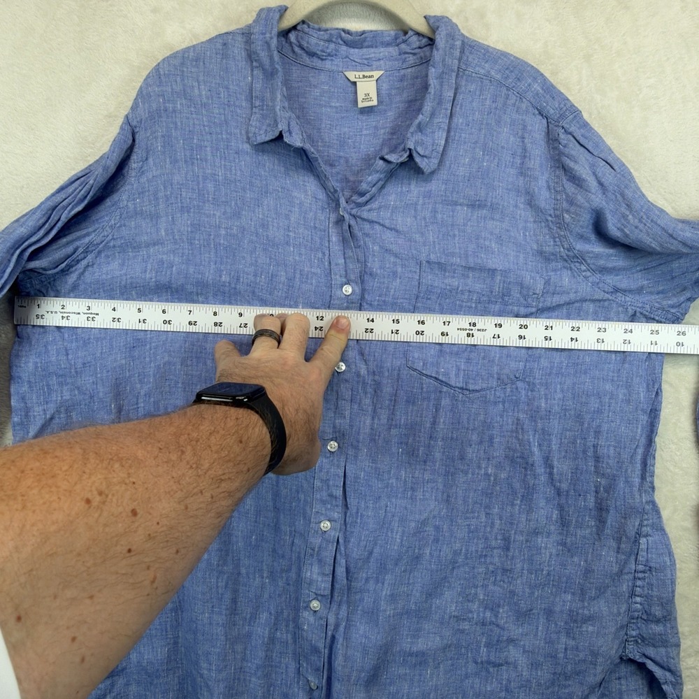 L.L.Bean Linen Shirt Womens 3X Blue Button Front Long Sleeve Beach Coastal - Picture 5 of 9